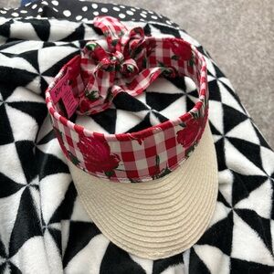 Betsey Johnson Red Floral Checkered Visor